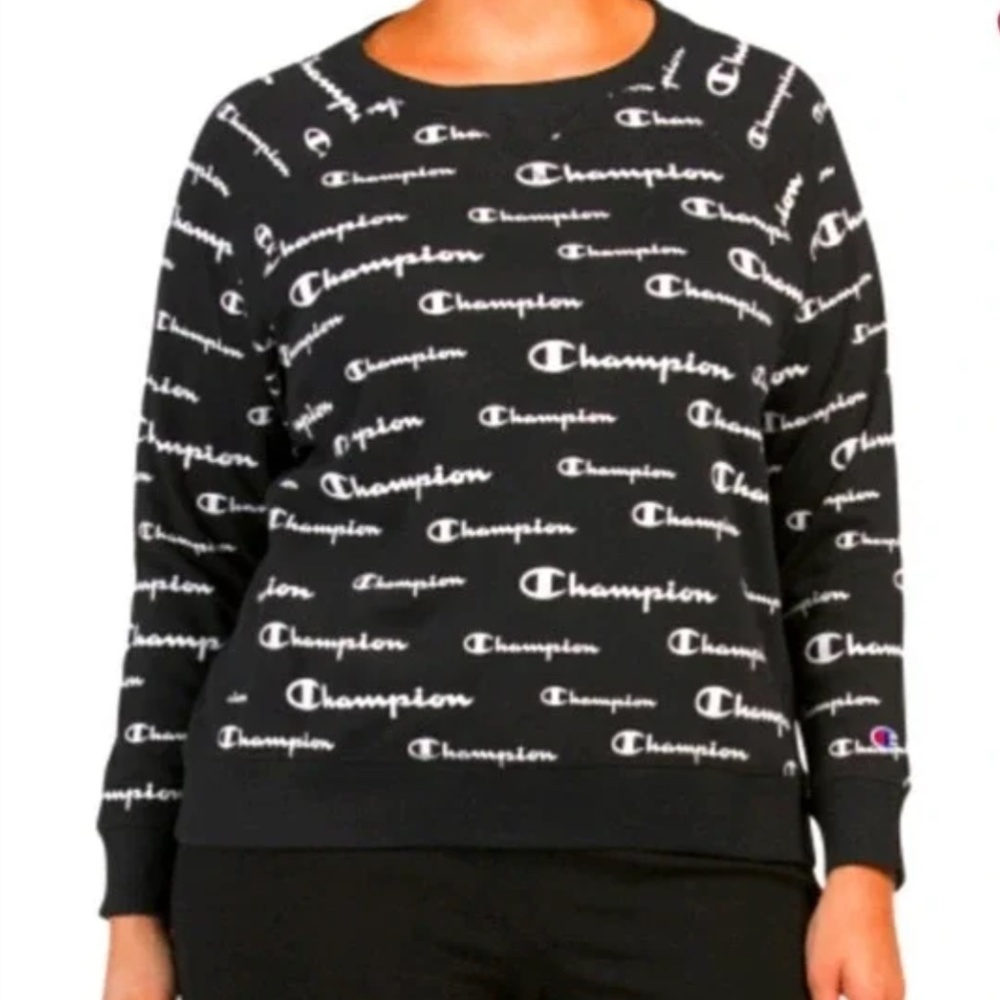 Champion black white all over logo crewneck pullover sweatshirt XL